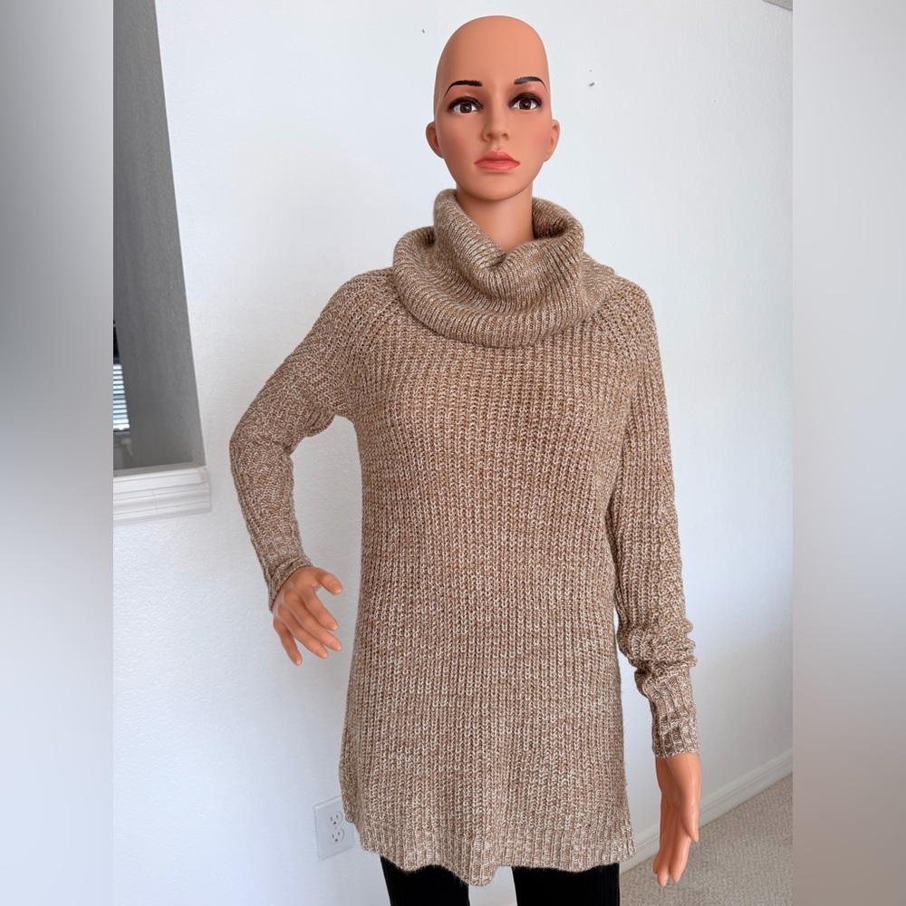 Cozy Women's Turtleneck Sweater Dress - Beige